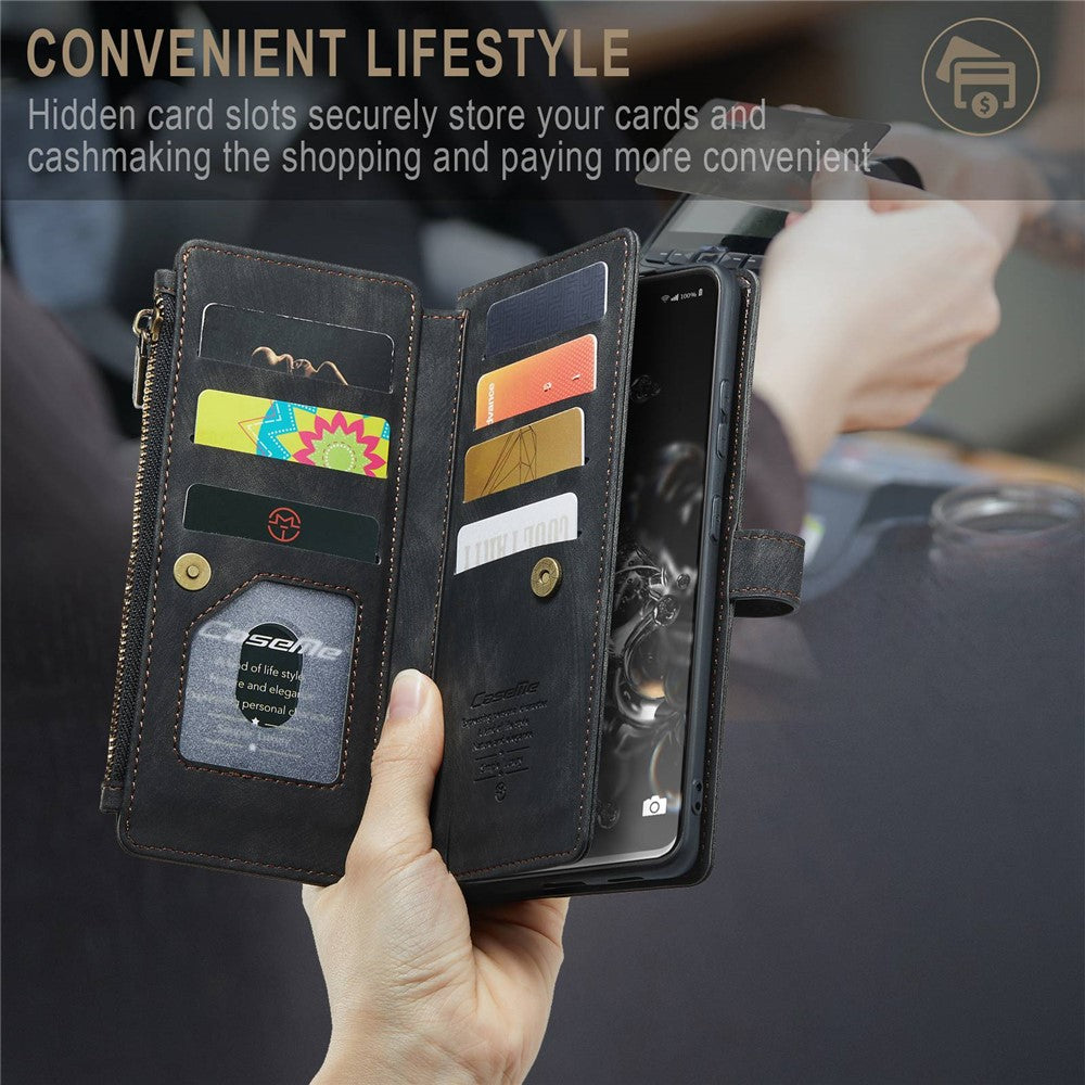 For Samsung Galaxy S20 Ultra 4G / 5G Phone Cases with Strap CASEME C30 Zipper Multiple Card Holder PU Leather Cover