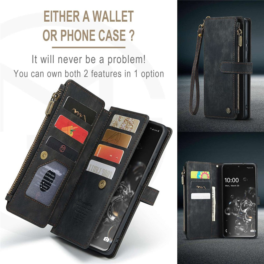 For Samsung Galaxy S20 Ultra 4G / 5G Phone Cases with Strap CASEME C30 Zipper Multiple Card Holder PU Leather Cover