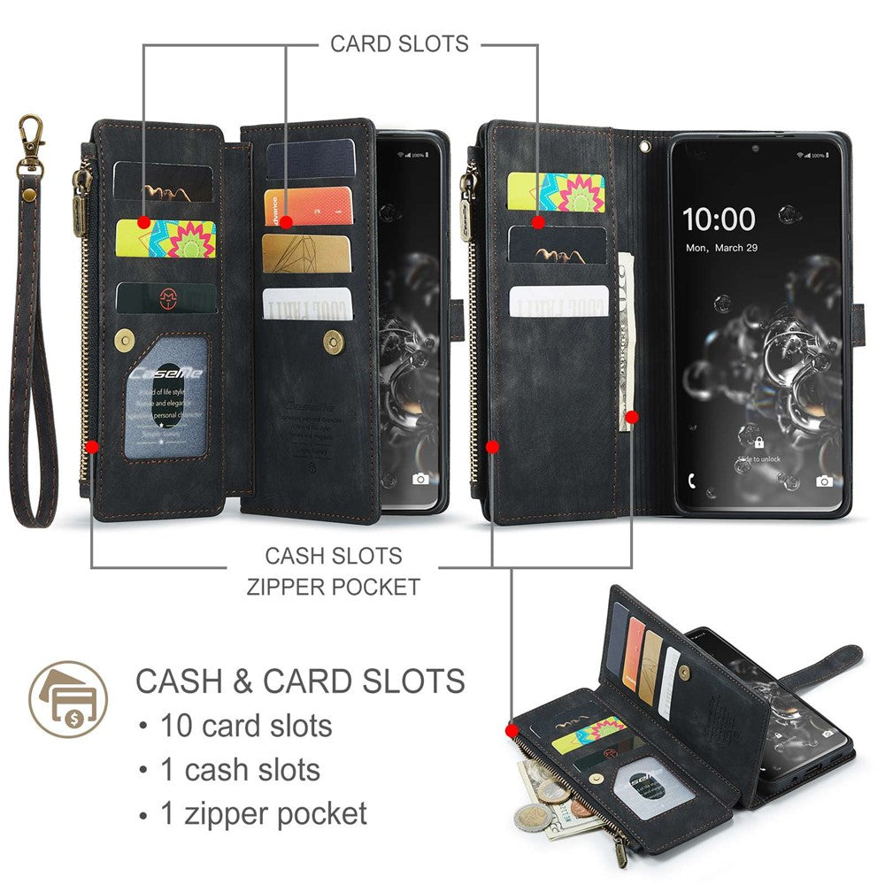 For Samsung Galaxy S20 Ultra 4G / 5G Phone Cases with Strap CASEME C30 Zipper Multiple Card Holder PU Leather Cover