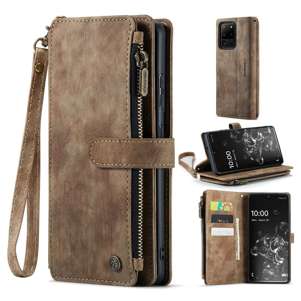 For Samsung Galaxy S20 Ultra 4G / 5G Phone Cases with Strap CASEME C30 Zipper Multiple Card Holder PU Leather Cover