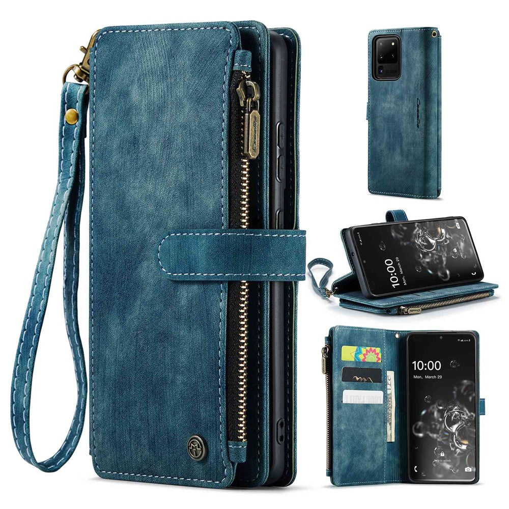 For Samsung Galaxy S20 Ultra 4G / 5G Phone Cases with Strap CASEME C30 Zipper Multiple Card Holder PU Leather Cover