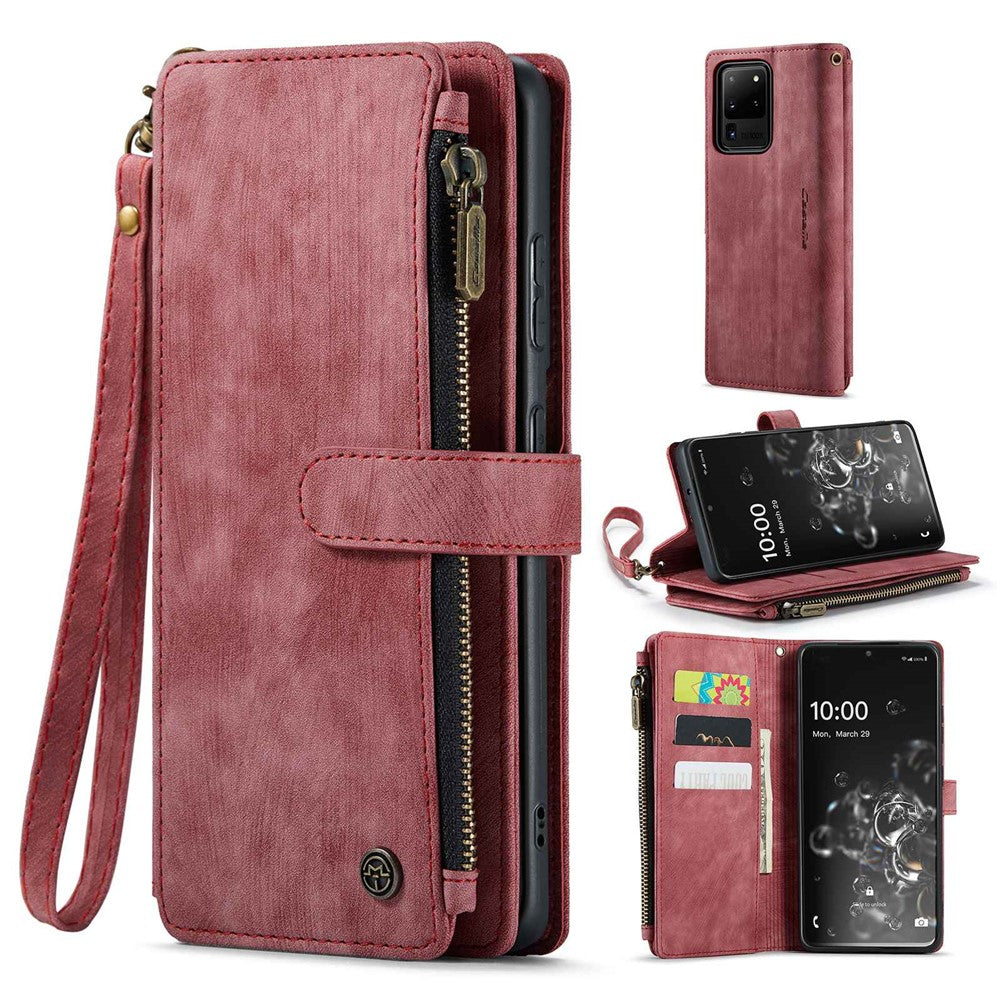 For Samsung Galaxy S20 Ultra 4G / 5G Phone Cases with Strap CASEME C30 Zipper Multiple Card Holder PU Leather Cover
