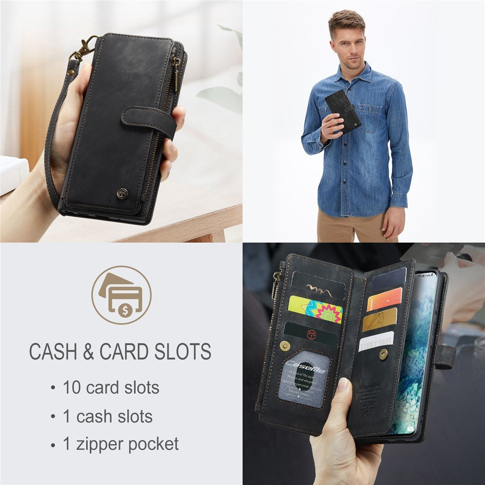 Til Samsung Galaxy S20 Plus 4G / 5G telefoncovers med rem CASEME C30 lynlås og flere kortholdere i PU-læder