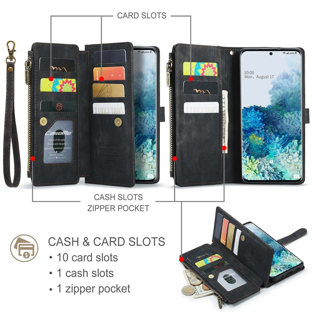For Samsung Galaxy S20 Plus 4G / 5G Phone Cases with Strap CASEME C30 Zipper Multiple Card Holder PU Leather Cover