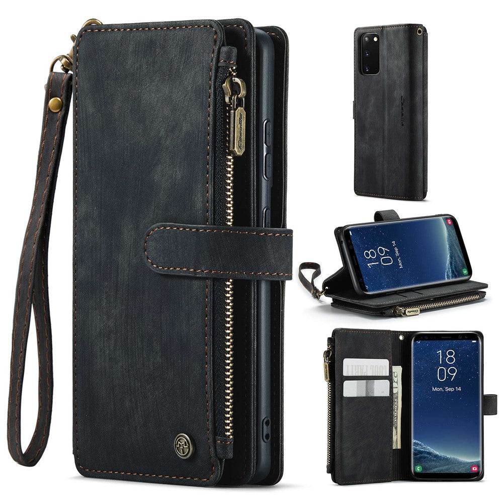 For Samsung Galaxy S20 4G / 5G Phone Cases with Strap CASEME C30 Zipper Multiple Card Holder PU Leather Cover