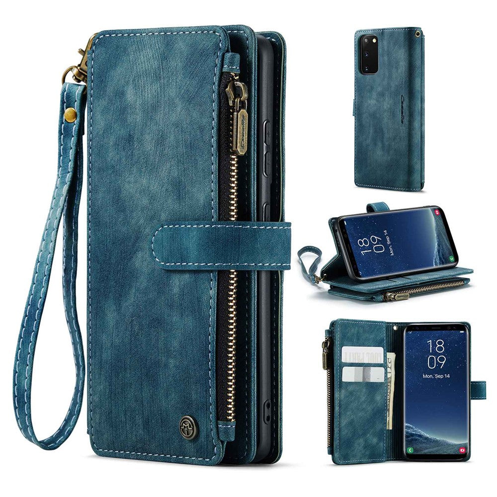 For Samsung Galaxy S20 4G / 5G Phone Cases with Strap CASEME C30 Zipper Multiple Card Holder PU Leather Cover