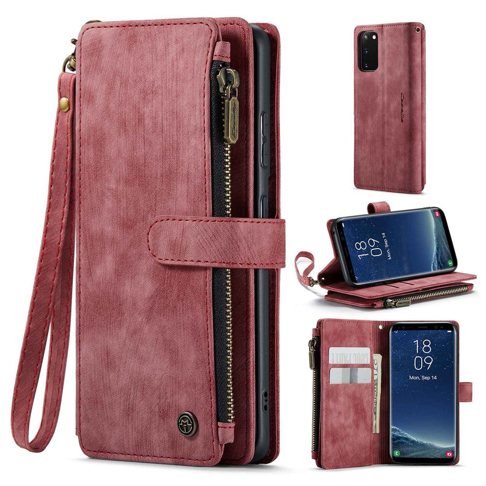 For Samsung Galaxy S20 4G / 5G Phone Cases with Strap CASEME C30 Zipper Multiple Card Holder PU Leather Cover