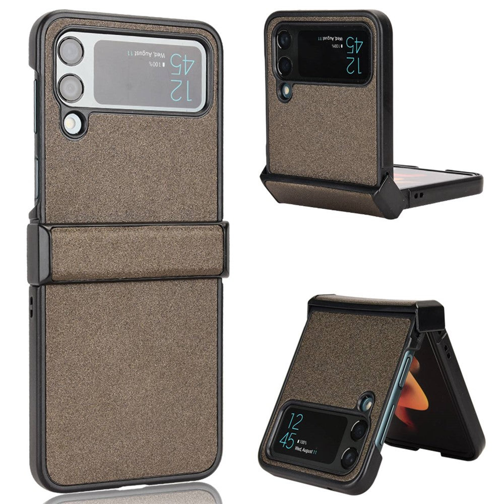 For Samsung Galaxy Z Flip4 5G Sand-like Texture PU Leather + PC Protective Phone Cover Folding Case with Side Hinge Design