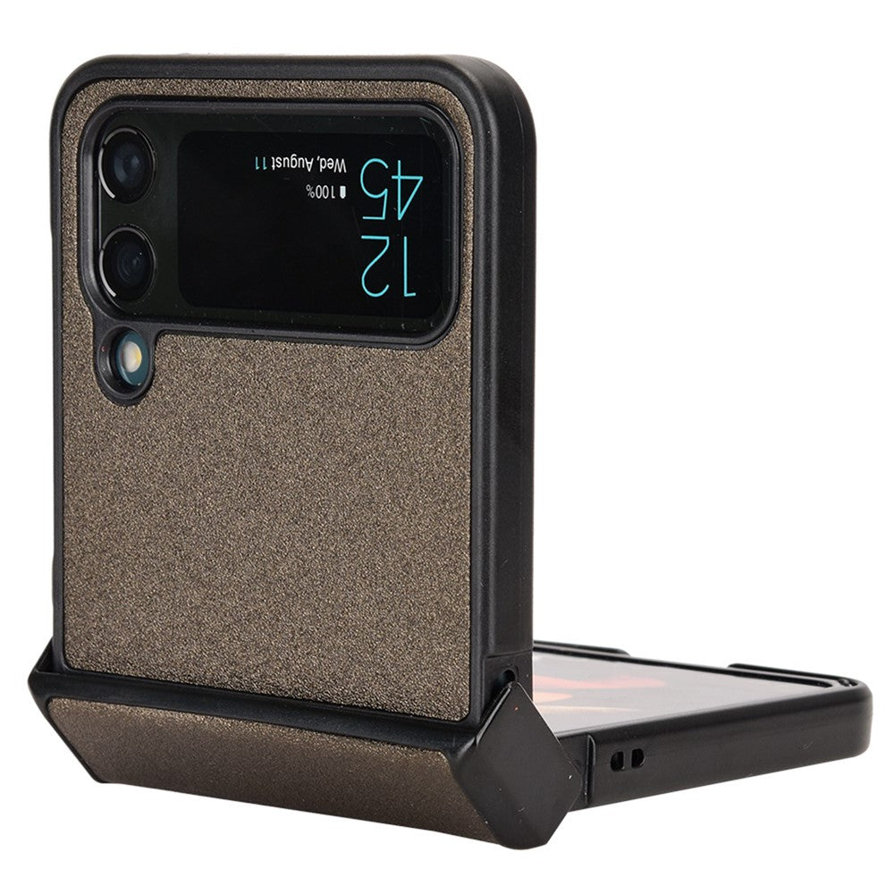 For Samsung Galaxy Z Flip4 5G Sand-like Texture PU Leather + PC Protective Phone Cover Folding Case with Side Hinge Design