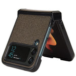For Samsung Galaxy Z Flip4 5G Sand-like Texture PU Leather + PC Protective Phone Cover Folding Case with Side Hinge Design
