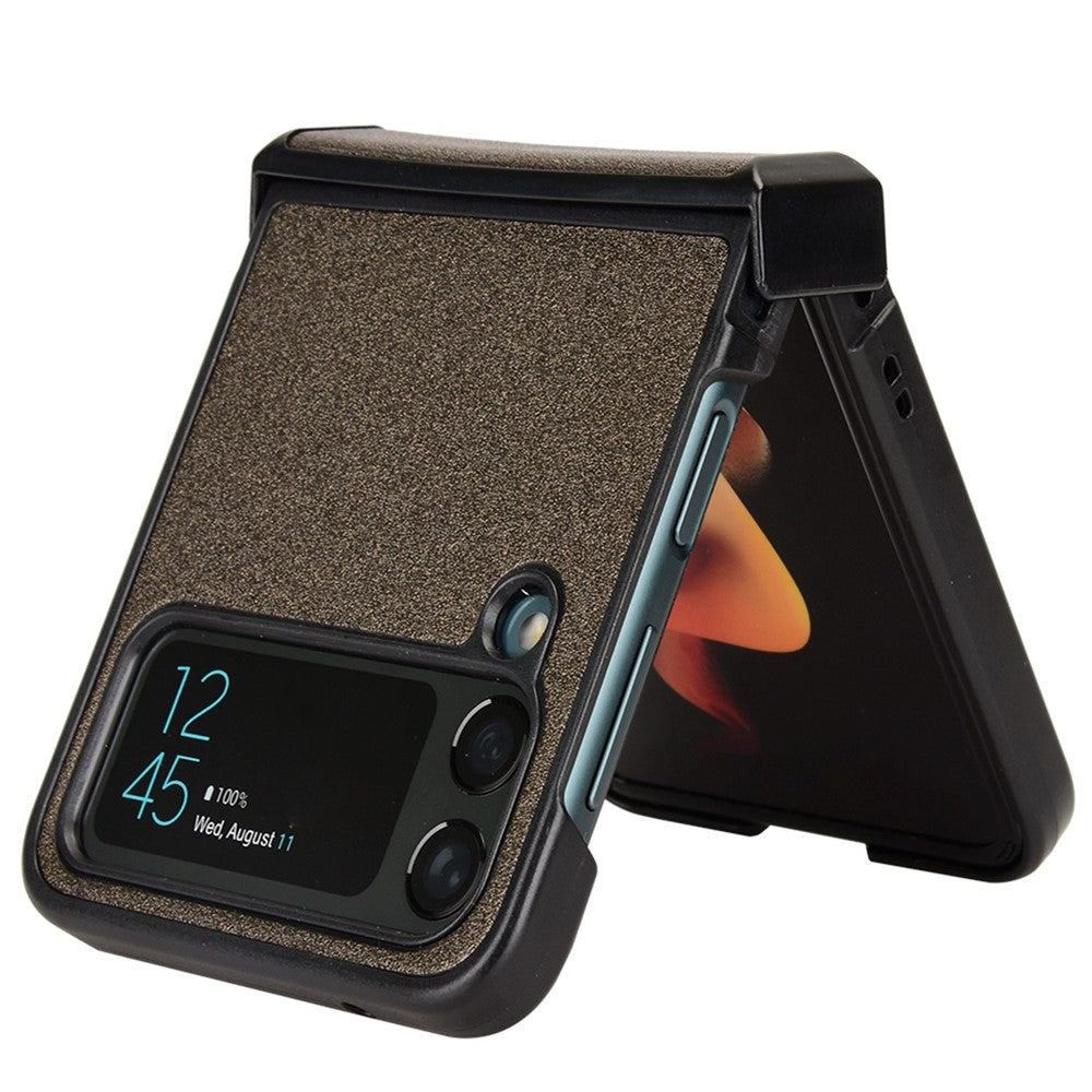 For Samsung Galaxy Z Flip4 5G Sand-like Texture PU Leather + PC Protective Phone Cover Folding Case with Side Hinge Design