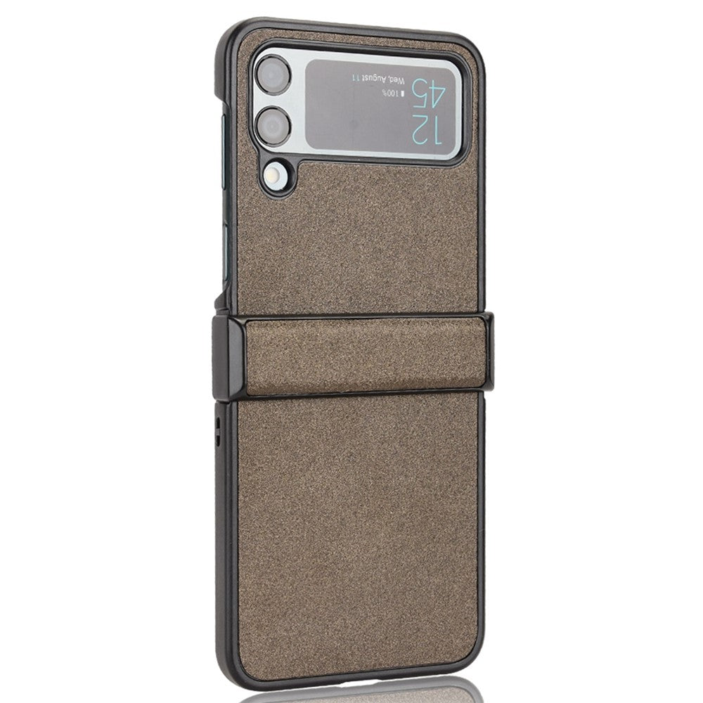 For Samsung Galaxy Z Flip4 5G Sand-like Texture PU Leather + PC Protective Phone Cover Folding Case with Side Hinge Design