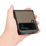 For Samsung Galaxy Z Flip4 5G Sand-like Texture PU Leather + PC Protective Phone Cover Folding Case with Side Hinge Design