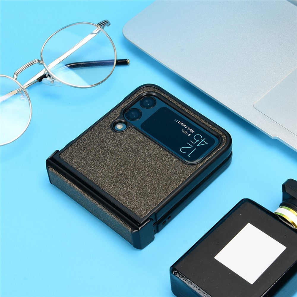 For Samsung Galaxy Z Flip4 5G Sand-like Texture PU Leather + PC Protective Phone Cover Folding Case with Side Hinge Design
