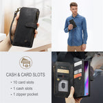 For Samsung Galaxy S10 Plus 4G Phone Cases with Strap CASEME C30 Zipper Multiple Card Holder PU Leather Cover