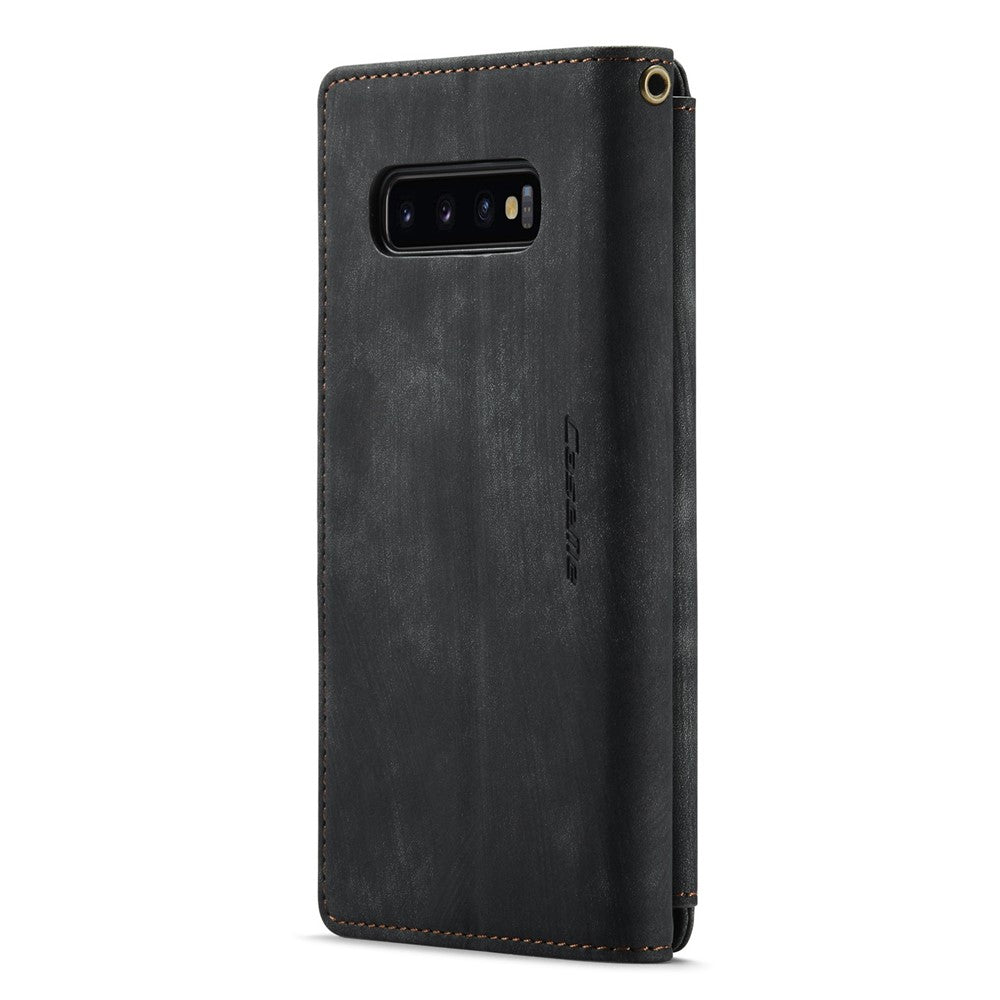 For Samsung Galaxy S10 Plus 4G Phone Cases with Strap CASEME C30 Zipper Multiple Card Holder PU Leather Cover