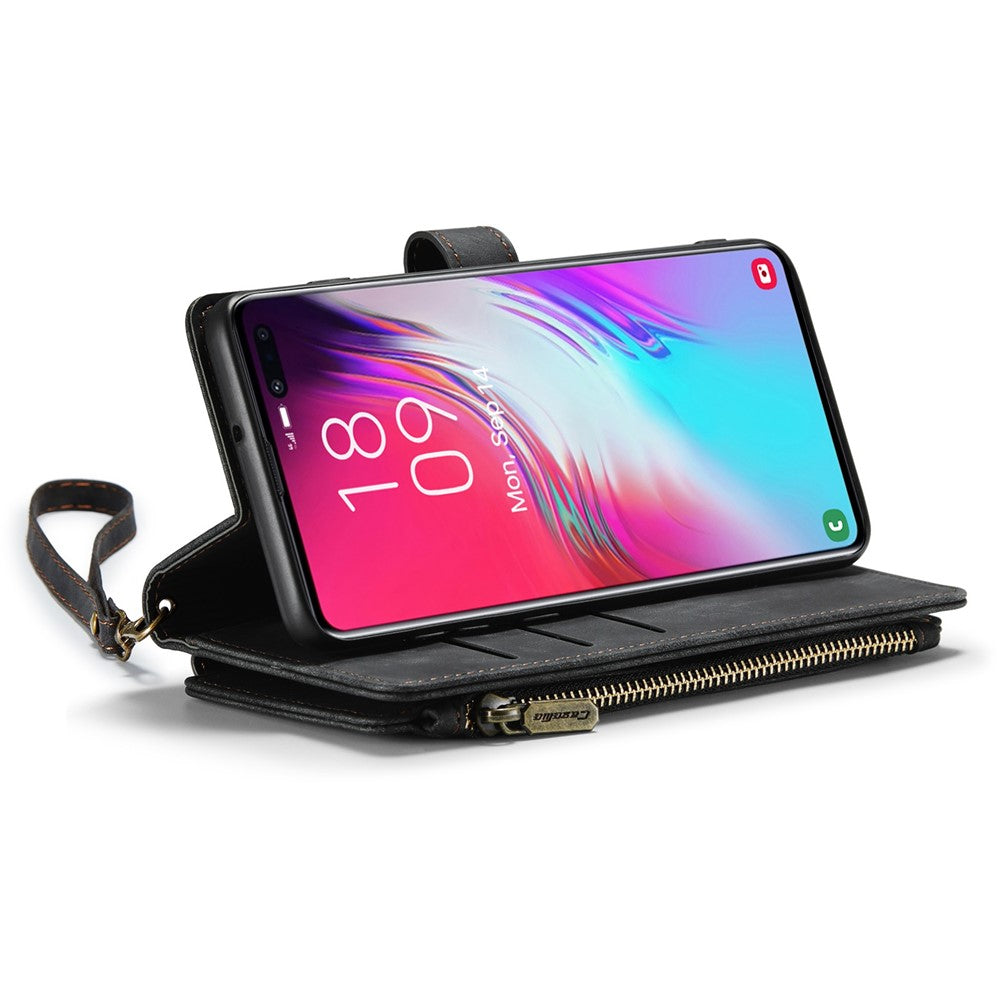 For Samsung Galaxy S10 Plus 4G Phone Cases with Strap CASEME C30 Zipper Multiple Card Holder PU Leather Cover