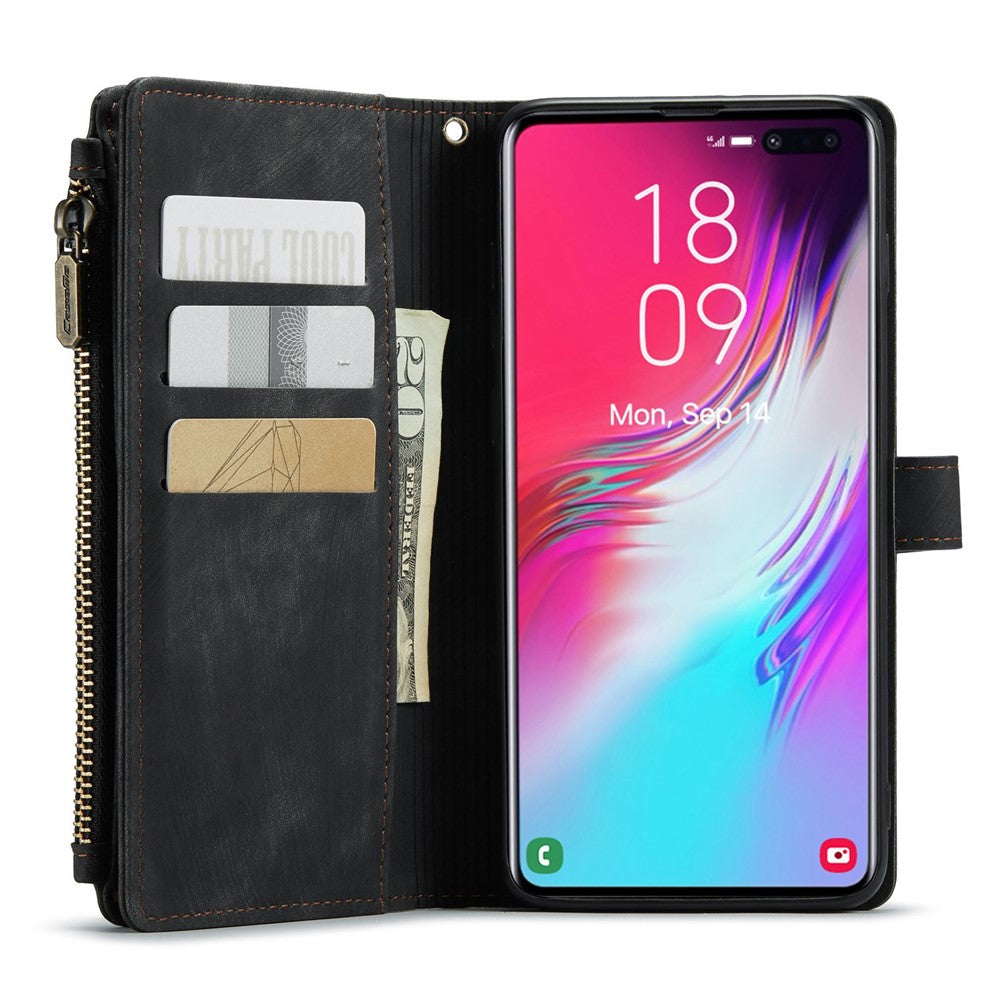 For Samsung Galaxy S10 Plus 4G Phone Cases with Strap CASEME C30 Zipper Multiple Card Holder PU Leather Cover