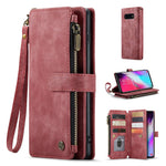 For Samsung Galaxy S10 Plus 4G Phone Cases with Strap CASEME C30 Zipper Multiple Card Holder PU Leather Cover
