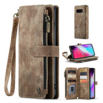 For Samsung Galaxy S10 Plus 4G Phone Cases with Strap CASEME C30 Zipper Multiple Card Holder PU Leather Cover