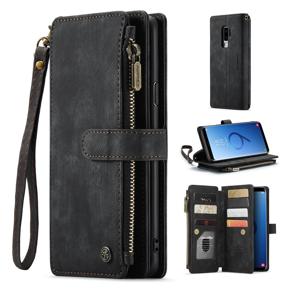 For Samsung Galaxy S9+ Phone Cases with Strap CASEME C30 Zipper Multiple Card Holder PU Leather Cover
