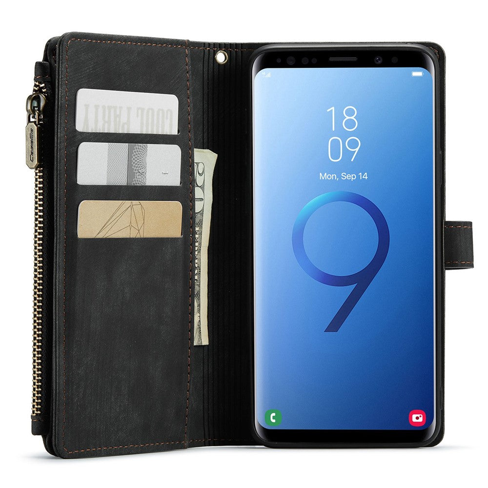 For Samsung Galaxy S9+ Phone Cases with Strap CASEME C30 Zipper Multiple Card Holder PU Leather Cover