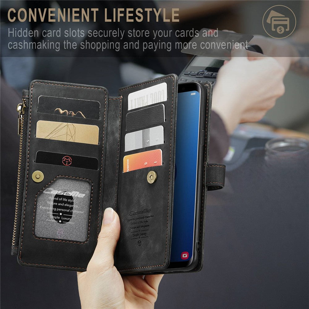 For Samsung Galaxy S9+ Phone Cases with Strap CASEME C30 Zipper Multiple Card Holder PU Leather Cover
