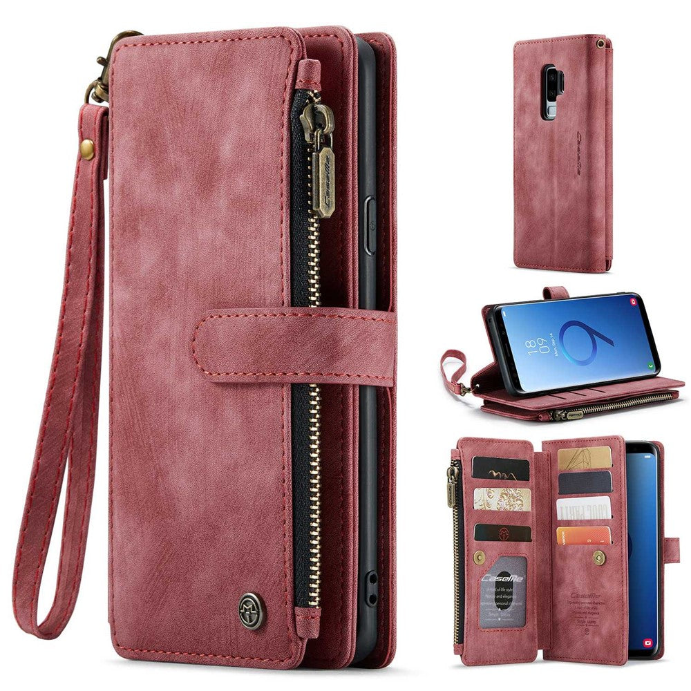 For Samsung Galaxy S9+ Phone Cases with Strap CASEME C30 Zipper Multiple Card Holder PU Leather Cover