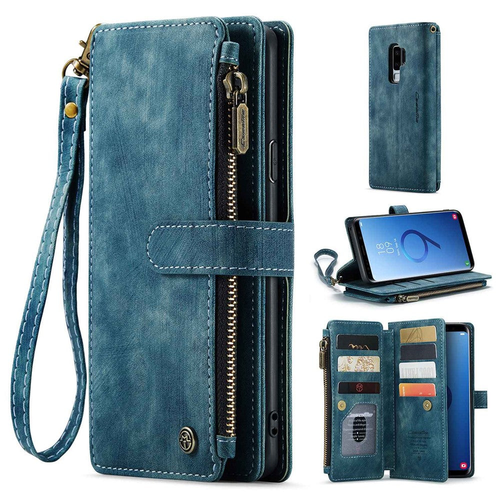 For Samsung Galaxy S9+ Phone Cases with Strap CASEME C30 Zipper Multiple Card Holder PU Leather Cover