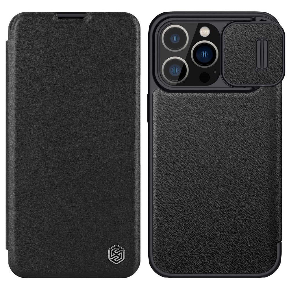 NILLKIN Qin Pro Series til iPhone 14 Pro 6,1 tommer ridsefast telefoncover PU-læder bagcover med kortplads og skydelinsbeskytter