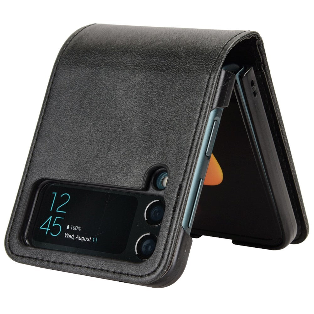 For Samsung Galaxy Z Flip3 5G PU Leather Cover Folding Phone Case Hard PC Cover with Wallet Design