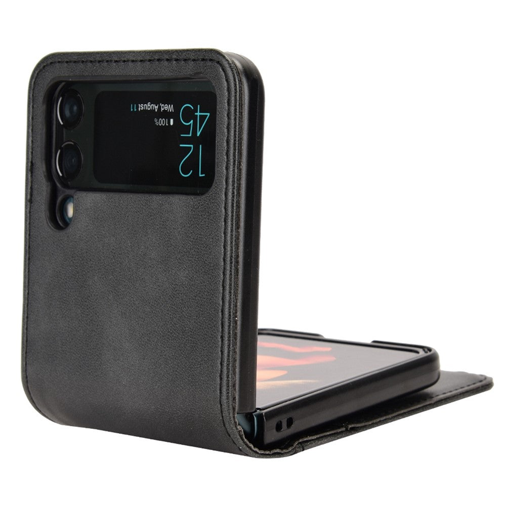 For Samsung Galaxy Z Flip3 5G PU Leather Cover Folding Phone Case Hard PC Cover with Wallet Design