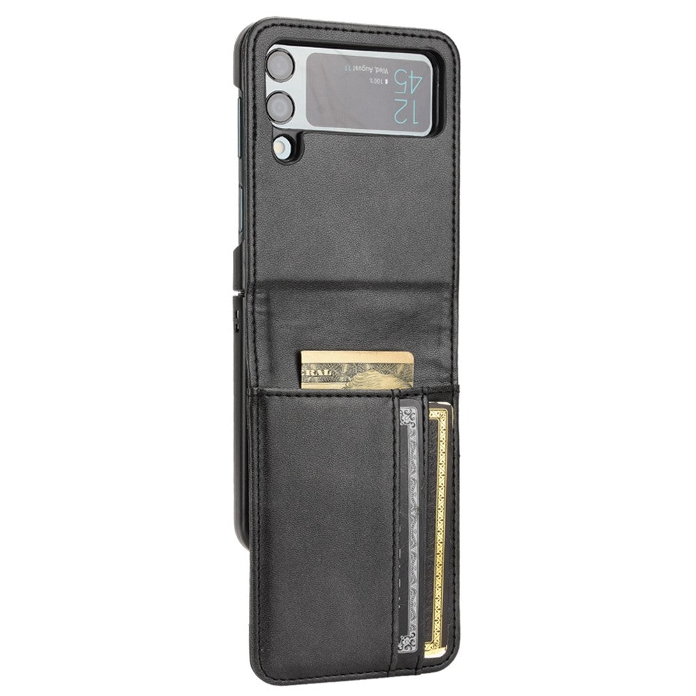 For Samsung Galaxy Z Flip3 5G PU Leather Cover Folding Phone Case Hard PC Cover with Wallet Design