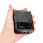 For Samsung Galaxy Z Flip3 5G PU Leather Cover Folding Phone Case Hard PC Cover with Wallet Design