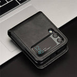 For Samsung Galaxy Z Flip3 5G PU Leather Cover Folding Phone Case Hard PC Cover with Wallet Design