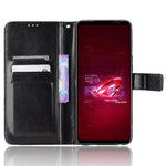 For Asus ROG Phone 6 5G / Phone 6 Pro 5G Crazy Horse Texture Wallet Case PU Leather Stand Wrist Strap Inner TPU Shockproof Flip Cover