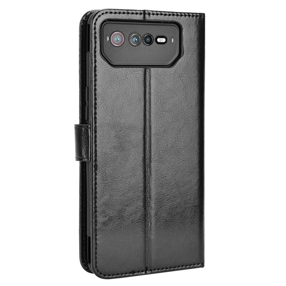 For Asus ROG Phone 6 5G / Phone 6 Pro 5G Crazy Horse Texture Wallet Case PU Leather Stand Wrist Strap Inner TPU Shockproof Flip Cover
