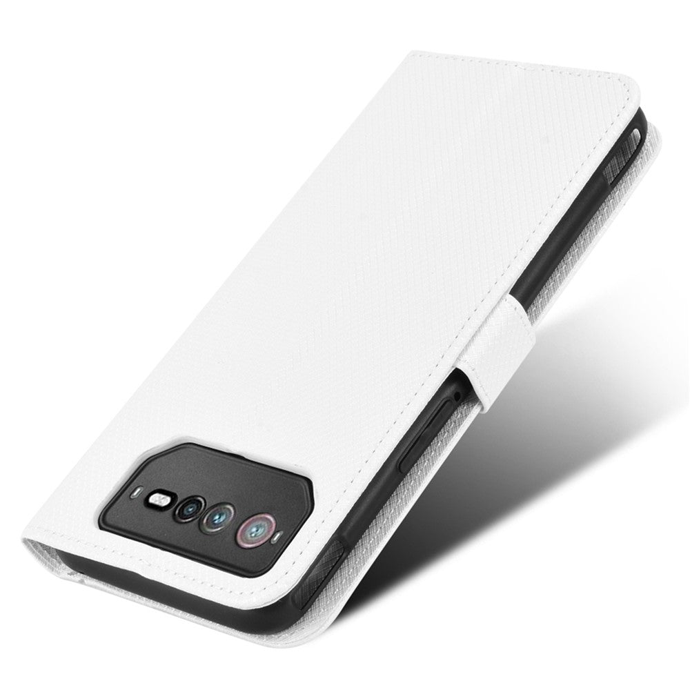 For Asus ROG Phone 6 5G / Phone 6 Pro 5G Diamond Texture Magnetic Closure Handbag PU Leather Stand Flip Wallet Case with Strap