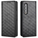 For Samsung Galaxy Z Fold4 5G PU Leather + PC Case Magnetic Auto-absorbed Imprinting Rhombus Pattern Stand Wallet Phone Cover