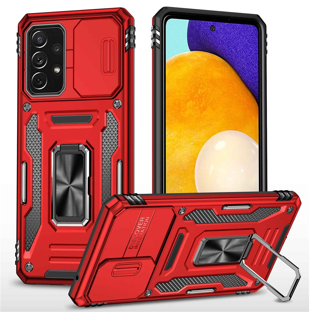 Til Samsung Galaxy A52 4G / 5G / A52s 5G Ridsefast Telefoncover med Skydende Kameradæksel PC + TPU Ringstativ Mobiltelefoncover