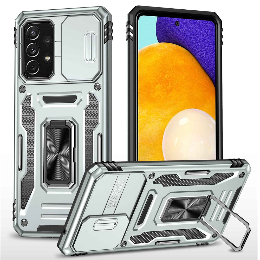 Til Samsung Galaxy A52 4G / 5G / A52s 5G Ridsefast Telefoncover med Skydende Kameradæksel PC + TPU Ringstativ Mobiltelefoncover