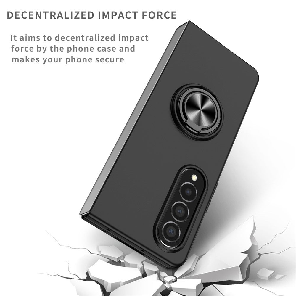 For Samsung Galaxy Z Fold4 5G Built-in Kickstand Function Anti-scratch Folding PC Cell Phone Case with Car Mount Metal Sheet