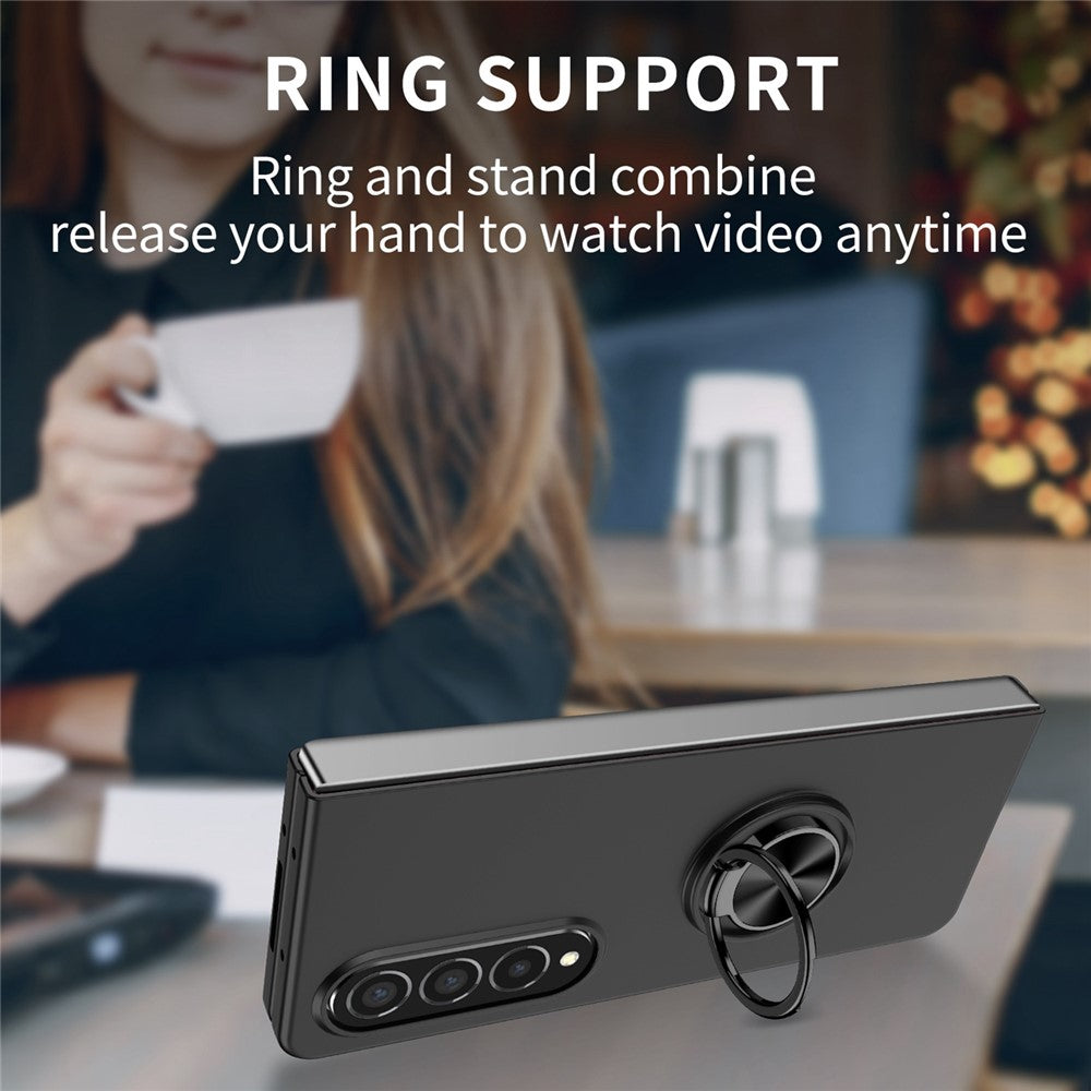 For Samsung Galaxy Z Fold4 5G Built-in Kickstand Function Anti-scratch Folding PC Cell Phone Case with Car Mount Metal Sheet