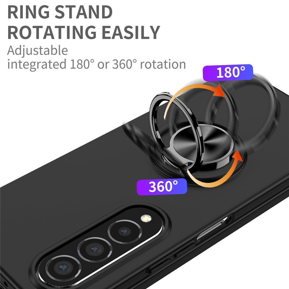 For Samsung Galaxy Z Fold4 5G Built-in Kickstand Function Anti-scratch Folding PC Cell Phone Case with Car Mount Metal Sheet