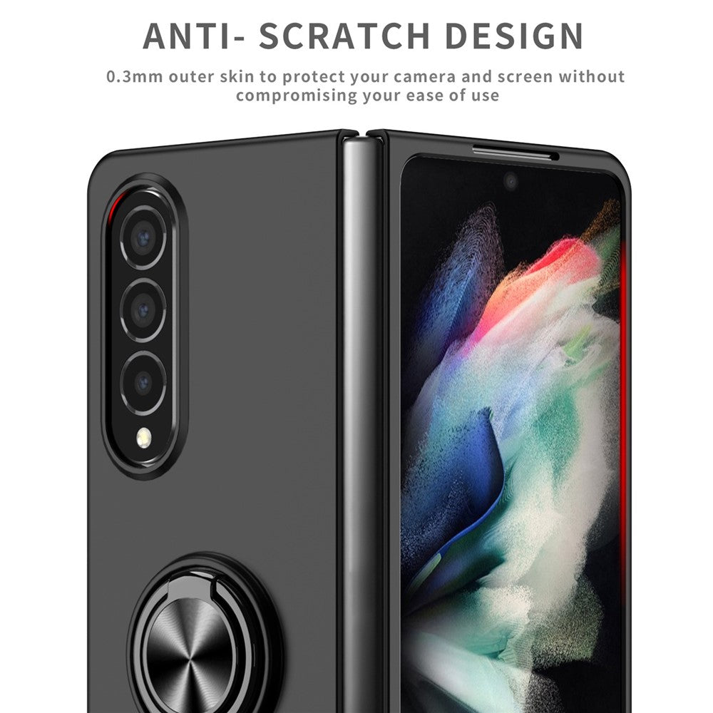 For Samsung Galaxy Z Fold4 5G Built-in Kickstand Function Anti-scratch Folding PC Cell Phone Case with Car Mount Metal Sheet