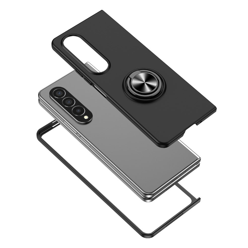 For Samsung Galaxy Z Fold4 5G Built-in Kickstand Function Anti-scratch Folding PC Cell Phone Case with Car Mount Metal Sheet