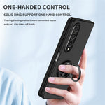 For Samsung Galaxy Z Fold4 5G Built-in Kickstand Function Anti-scratch Folding PC Cell Phone Case with Car Mount Metal Sheet
