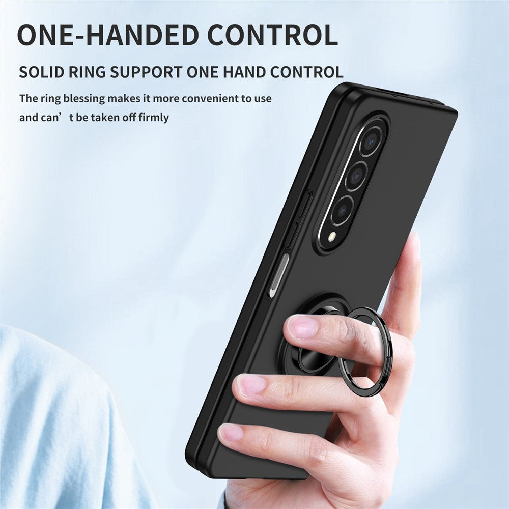 For Samsung Galaxy Z Fold4 5G Built-in Kickstand Function Anti-scratch Folding PC Cell Phone Case with Car Mount Metal Sheet