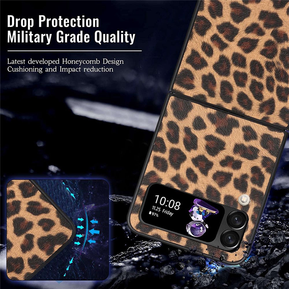 For Samsung Galaxy Z Flip4 5G Anti-scratch Folding Phone Case PU Leather Coated Hard PC Back Cover