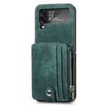 Samsung Galaxy Z Flip4 5G Flera kortplatser Blixtlåsficka Helt vikbart mobilskal Retrotextur Läderbelagt PC Stativfodral